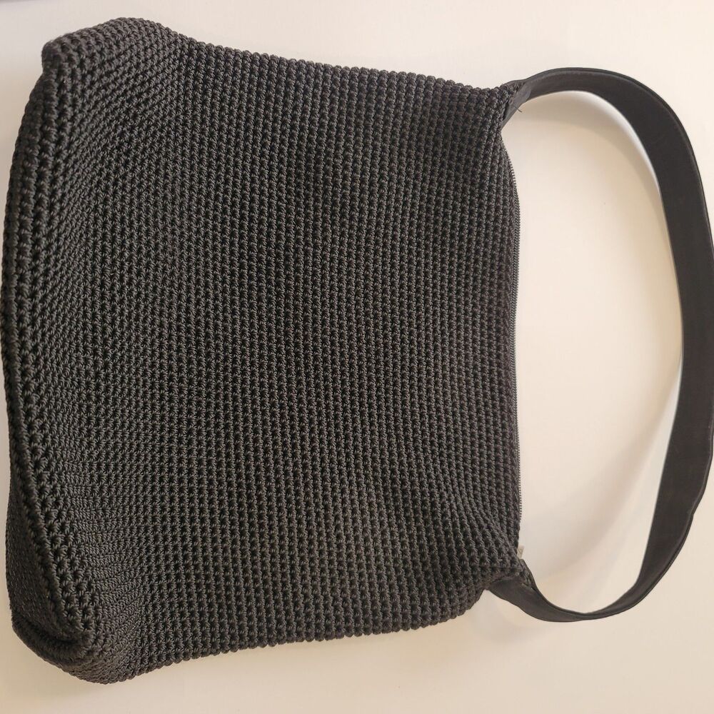 Vintage Crochet Knit Woven Shoulder Bag Purse Goth Boho Festival Black - Picture 6 of 8